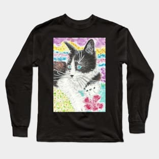 Black and white cat blue eyes Long Sleeve T-Shirt